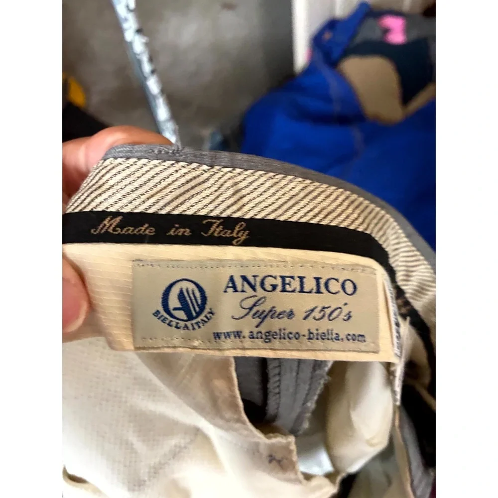 Angelico Biella Dress Pants Men 36 Gray Wool Rolled Hem Straight Business Formal